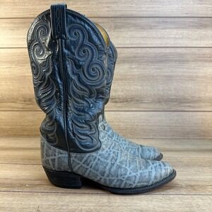 Vintage 70s Tony Lama‎ 8501 Black Label Cowboy Boots Size 8D Gray Leather